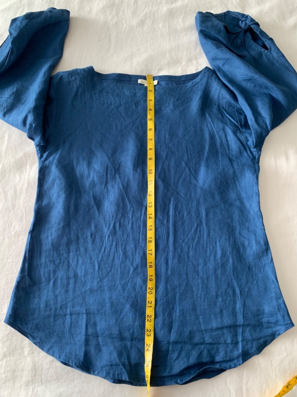 Eileen Fisher Blue Organic Linen Bateau Neck Boxy 3/4 Sleeve Top XXS - Picture 8 of 10